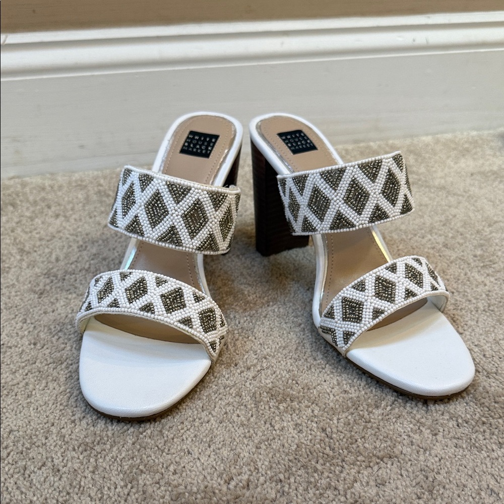 White House Black Market Geometric White and Black Heels